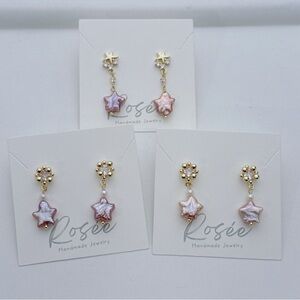 E320 Handmade Freshwater Star Baroque Pearl Dangling Earrings